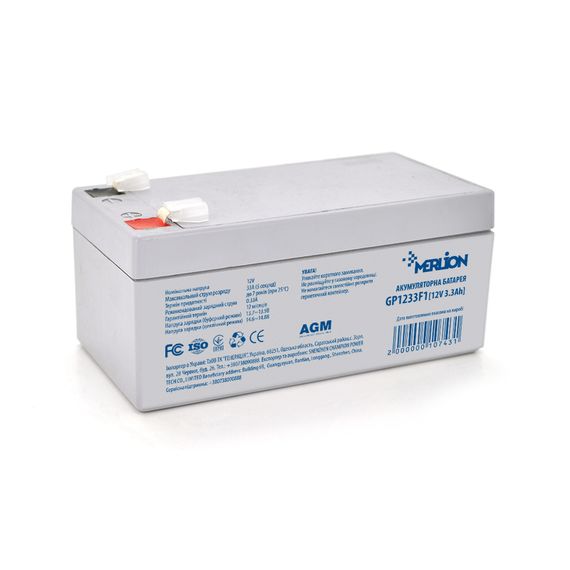 Акумуляторна батарея MERLION AGM GP1233F1 12 V 3,3Ah (134 x 66 x 60 (65)) Q10