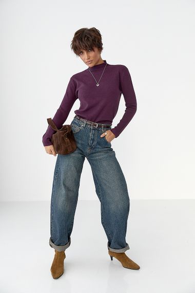 Базова трикотажна водолазка - баклажан цвет, ONE SIZE (є розміри) | Зображення 2