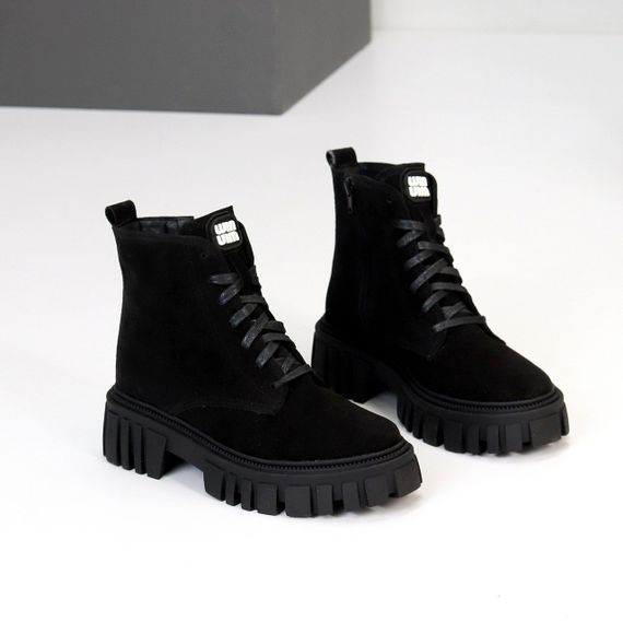Чорні зимові черевики берці натуральна замша актуальный дизайн | Зображення 4