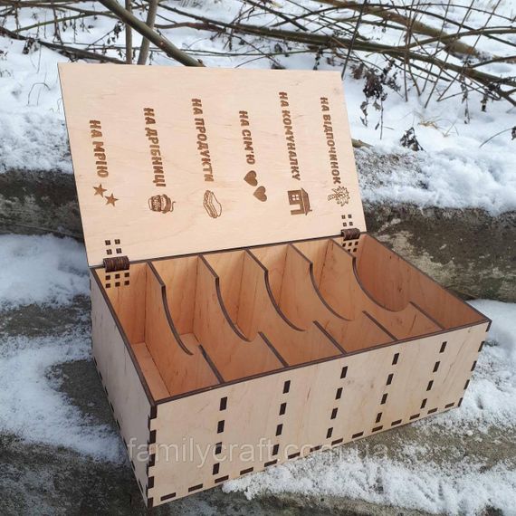 Дерев'яна коробка скринька для грошей сімейний бюджет Органайзер для сімейного бюджету | Зображення 4