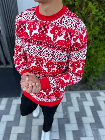 Мужской новогодний свитер с оленями низкий воротник PA2658 цвет красный, размер L | Зображення 2