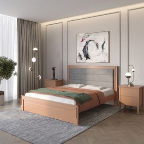 Односпальне дерев&#039;яне ліжко Mebigrand Торонто Т5 Коричневий (RAL8025)/Аляска 93 (сірий) 80х200 см (MBG-8959)