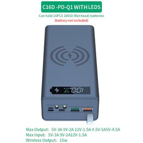 Кишеня BrooDio С16-PD-Qi колір-графіт для 16 акумуляторів 18650 для виготовлення Павербанку (макс. 45Вт)