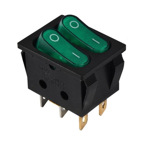 Перемикач KCD2-5-2101N G+R/B 220V 2 клавіші зелена з підсвічуванням Ny95500796