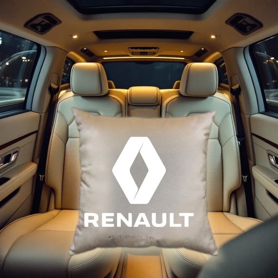 Авто Подушка з вишивкою логотипу марки рено Renault бежевий автомобілісту 00168