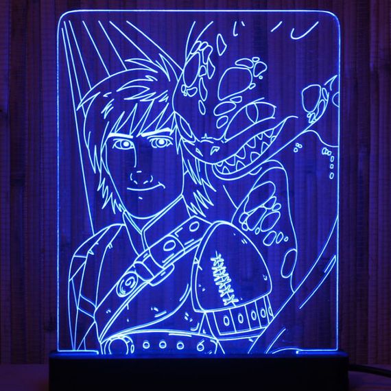 Акриловый светильник-ночник Приручить Дракона синий tty-n000008