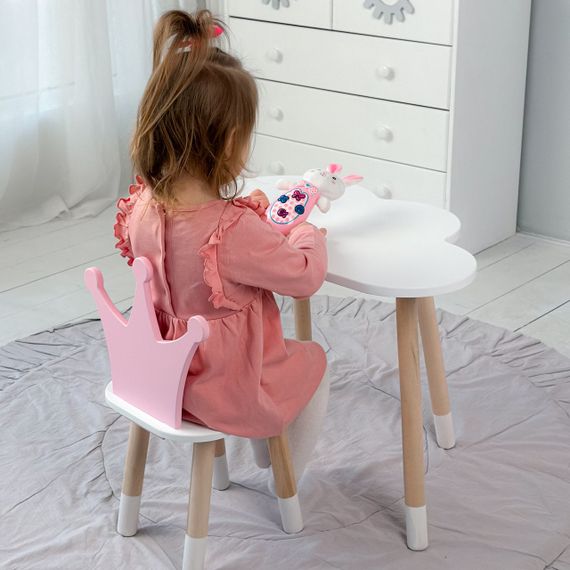 Дитячий стіл білий хмарка і стільчик корона дитячий рожевий. Дитячий білосніжний столик | Зображення 5