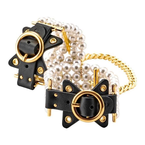 Наручники Guilty Pleasure Allure з перлами, чорно-золоті Sex Aura | Зображення 2