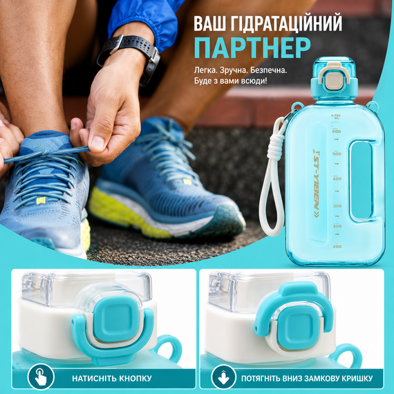 Спортивная бутылка ST-YIBEN (750 мл) - Эко-пластик BPA-free, Бирюзовая | Зображення 6