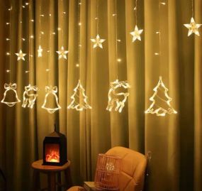 Гірлянда Штора з формами дзвіночок, ялинка, олень 12 PCS light