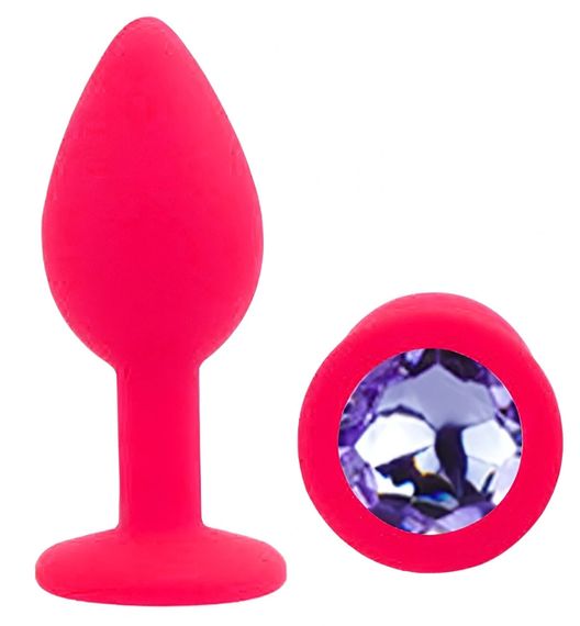 Анальна пробка EGZO Pink Round Plug Amethyst, розмір S, рожева силіконова з кристалом Sex Aura | Зображення 1