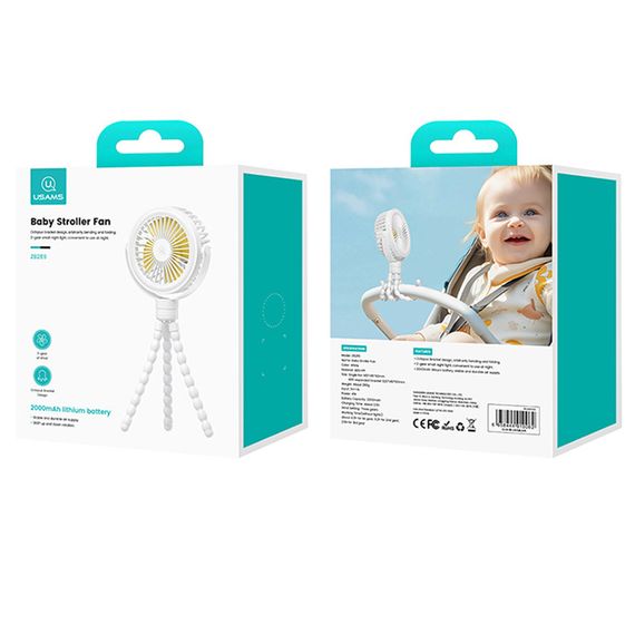 Портативний вентилятор Usams ZB289 Baby Stroller fan 2000mAh White | Зображення 5