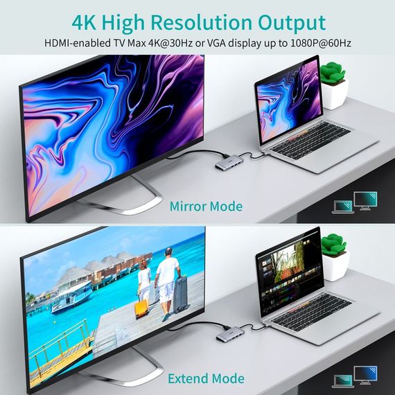Адаптер Choetech HUB-M15-GY, USB Type-C 9-в-1 | Зображення 5