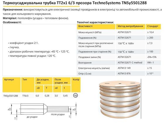 Термоусадочна трубка ТТ2х1 6/3 прозора в рулонах 200м Ny95501288 | Зображення 1