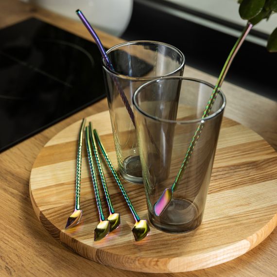 Набір багаторазових ложок-трубочок 6 шт для напоїв 22 см зі щіткою для миття з нержавіючої сталі Хамелеон HP-20-21 | Зображення 3