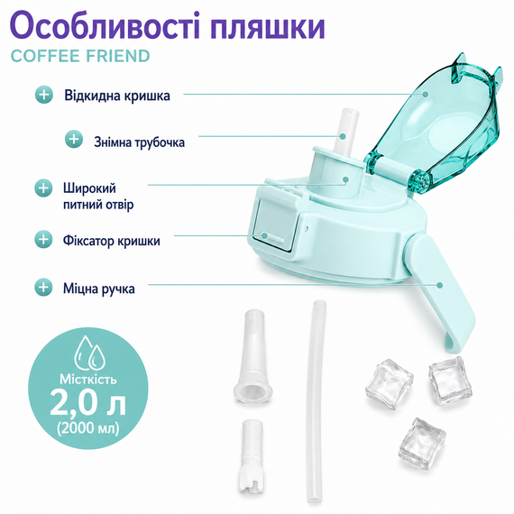 Спортивная бутылка для воды XL (2000 мл) - Бирюзовый матовый градиент | Зображення 2