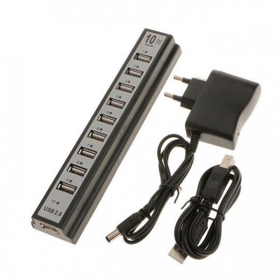 Разветвитель USB HUB на 10 портов с активной зарядкой 220V. YM-446 Цвет: черный | Зображення 7
