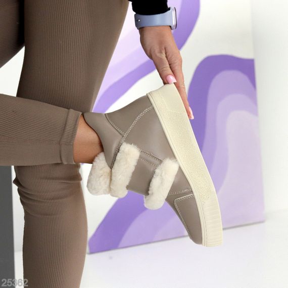 Молодіжні спортивні зимові черевики натуральна шкіра з опушкою колір Greige | Зображення 5