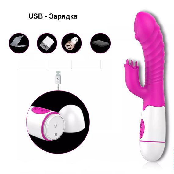 Ребристий вібратор - кролик для подвійної стимуляції (рожевий, USB) | Зображення 5