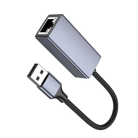 Інтернет адаптер Hoco UA37 1000 Mbps (USB to RJ45) Metal gray | Зображення 4
