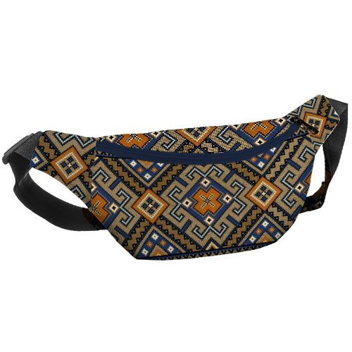 Сумка на пояс бананка Bumbag Коричневый орнамент на синем фоне 27x16 см (BB_22S019_TSI)
