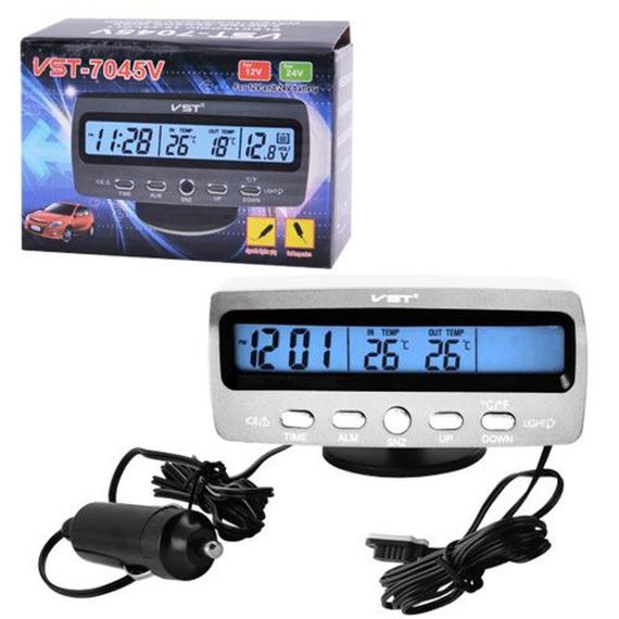 Автомобільний годинник-термометр-вольтметр VST-7045V в MQ-597 прикурювач 12В-24В