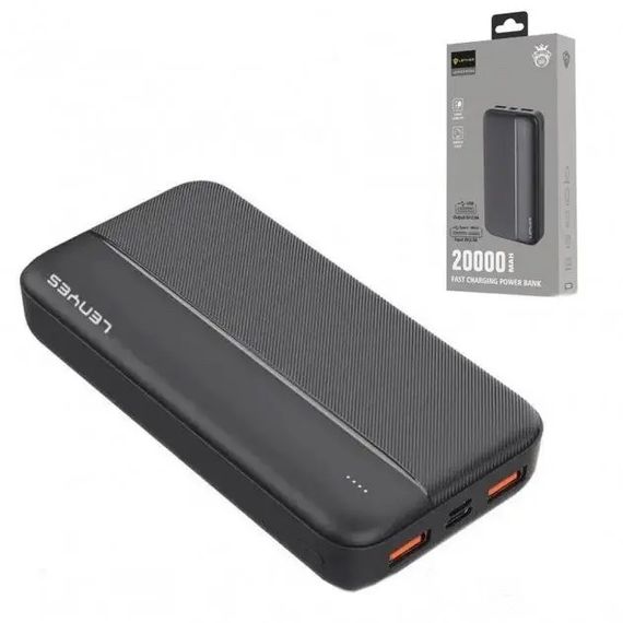 Зовнішній акумулятор Power bank 20000mAh з USB, Lenyes PX263 / Повербанк із швидкою зарядкою | Зображення 1