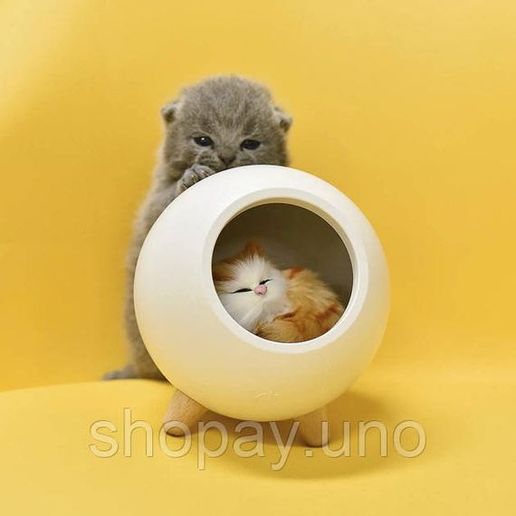 Креативний портативний дитячий нічник Котик у будиночку Cat House Білий Світильник з регулюванням яскравості EA-88 | Зображення 1