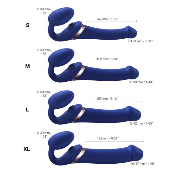 Безремінний вібрострапон з вакуумною стимуляцією Strap-On-Me MULTI ORGASM Blue L, регульований | Зображення 4
