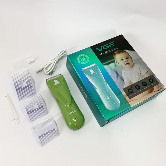 Дуже тиха бездротова машинка для стрижки волосся дітей VGR V-150 з насадками. Колір: зелений | Зображення 7