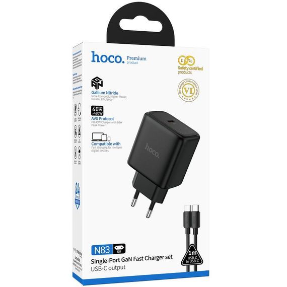МЗП Hoco N83 Profit PD40W (1USB-C) + кабель Type-C to Type-C Black | Зображення 1
