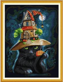 Набор для вышивания по нанесённой на канву схеме "Cat wizard 2". AIDA 14CT printed 36*47 см