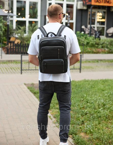 Городской мужской рюкзак из натуральной кожи 40х30х18, рюкзак для работы и путешествий, черный | Зображення 6