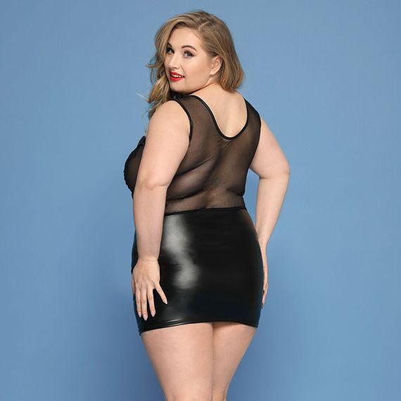Елегантна сукня JSY «Леді Софія» Plus Size, black, дрібна сітка, вишивка, екошкіра | Зображення 1