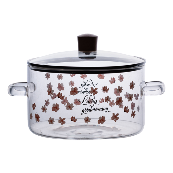 Стеклянная кастрюля прозрачная 1.7 литр с крышкой жаропрочная HP-34-22 | Зображення 3