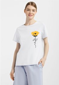 Футболка жіноча біла з принтом "Соняшник", 2XL
