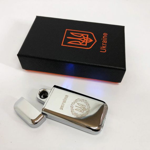 Дугова електроімпульсна запальничка USB Герб України (індикатор заряду, ліхтарик) HL-442. GZ-749 Колір: срібло | Зображення 7