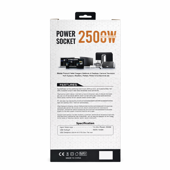 Сетевой удлинитель Power Socket D6 на 6 розеток с выключателем и LED-индикатором, 4 USB и Type-C (PD), кабель 3 м, 2500 Вт | Зображення 2
