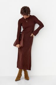 Однотонна сукня максі в рубчик - коричневий цвет, ONE SIZE (є розміри)