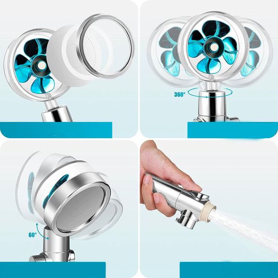 Душова насадка турболейка з турбонаддувом 360 градусів, колір Рандом / Водозберігаюча насадка на душ / Лійка насадка для душу з | Зображення 4