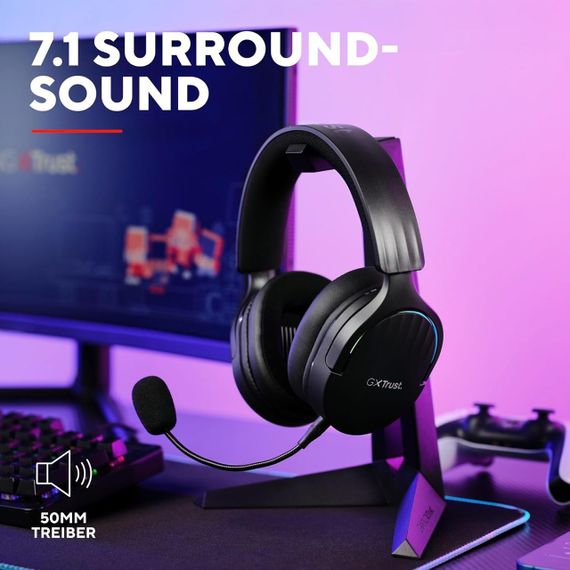 Беспроводная игровая гарнитура Trust, Bluetooth+2,4 ГГц, с RGB подсветкой, компьютерные накладные наушники | Зображення 3