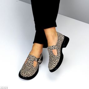 Ефектні леопардові демі туфлі на ремінці натуральна шкіра шевро