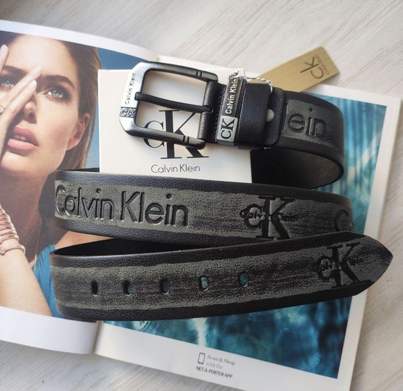 Кожаный ремень для джинсов Calvin Klein черный терка | Зображення 1