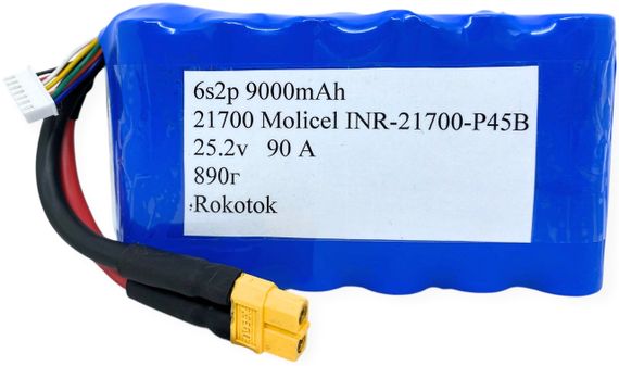 Батарея для дрону акумулятор для fpv фпв дрона 6S2P 9000mAh Molicel INR-21700-P45B 90A 24.2V