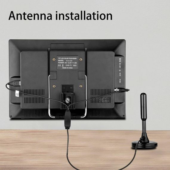 Портативний телевізор 14” SOYAR з акумулятором, тюнером DVB-T2, USB, HDMI, пультом, міні-телевізор для кухні, подорожей, авто | Зображення 1
