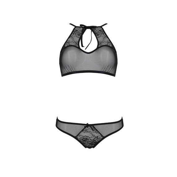 Комплект: бра, трусики з ажурним декором та відкритим кроком Ursula Set black L/XL — Passion | Зображення 2