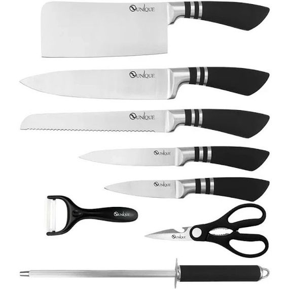 Набор ножей UNIQUE UN-1835 9 предметов точилка овощечистка нержавеющая сталь на подставке | Зображення 3