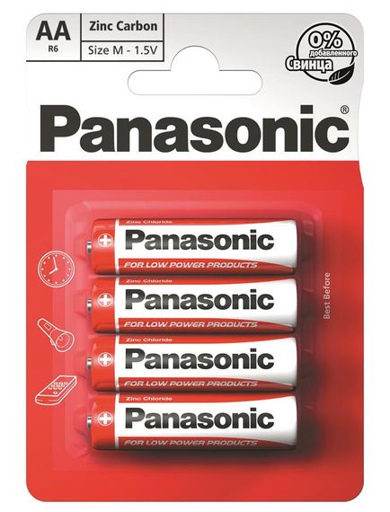 Батарейка Panasonic RED ZINK угольно-цинковая AA(R6) блистер, 4 шт. (R6REL/4BPR)