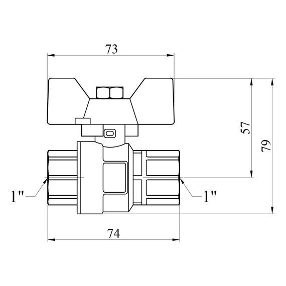 Кран кульовий Kroner 1" ВВ PN40 метелик, нікельований (CV033211) | Зображення 1