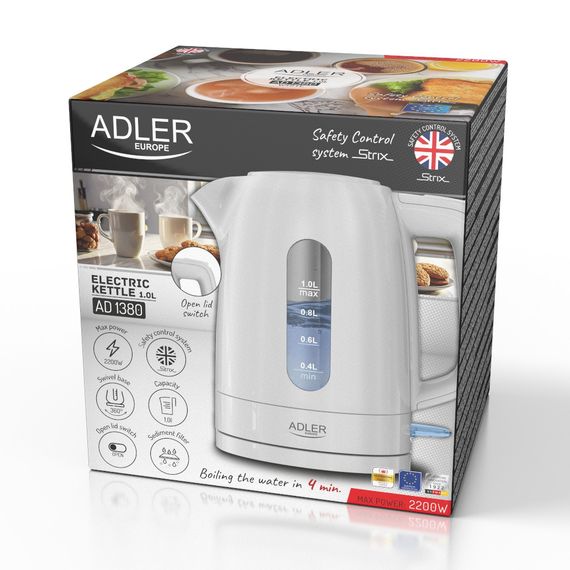 Електрочайник Adler AD 1380 білий 1 л, 2200 Вт | Зображення 9